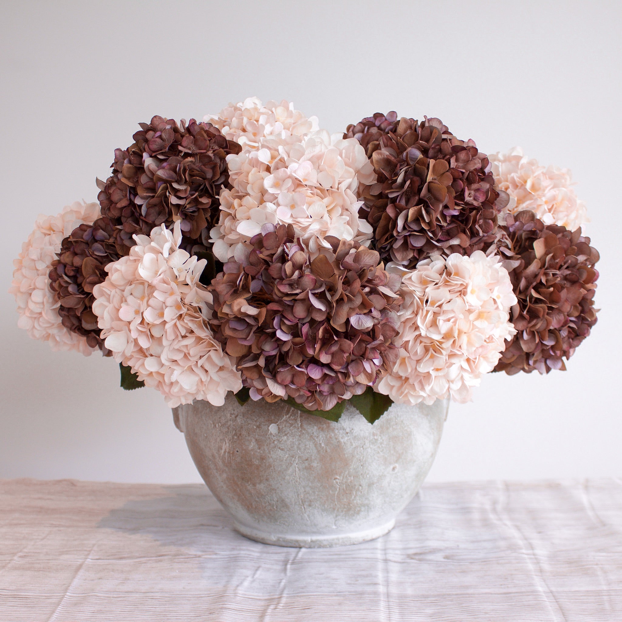 Faux Pink Hydrangeas and Faux Brown Hydrangeas